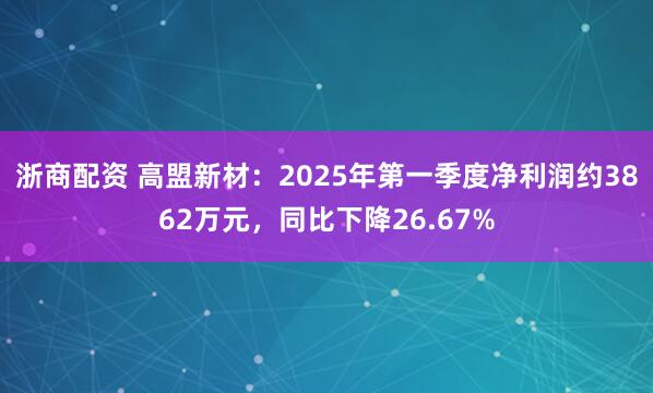 浙商配资 高盟新材：2025年第一季度净利润约3862万元，同比下降26.67%