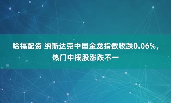 哈福配资 纳斯达克中国金龙指数收跌0.06%，热门中概股涨跌不一