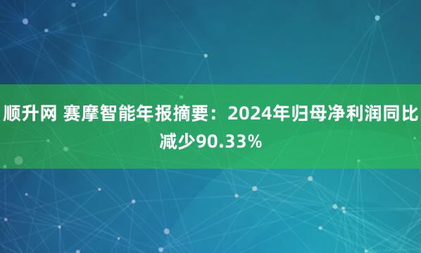 顺升网 赛摩智能年报摘要：2024年归母净利润同比减少90.33%